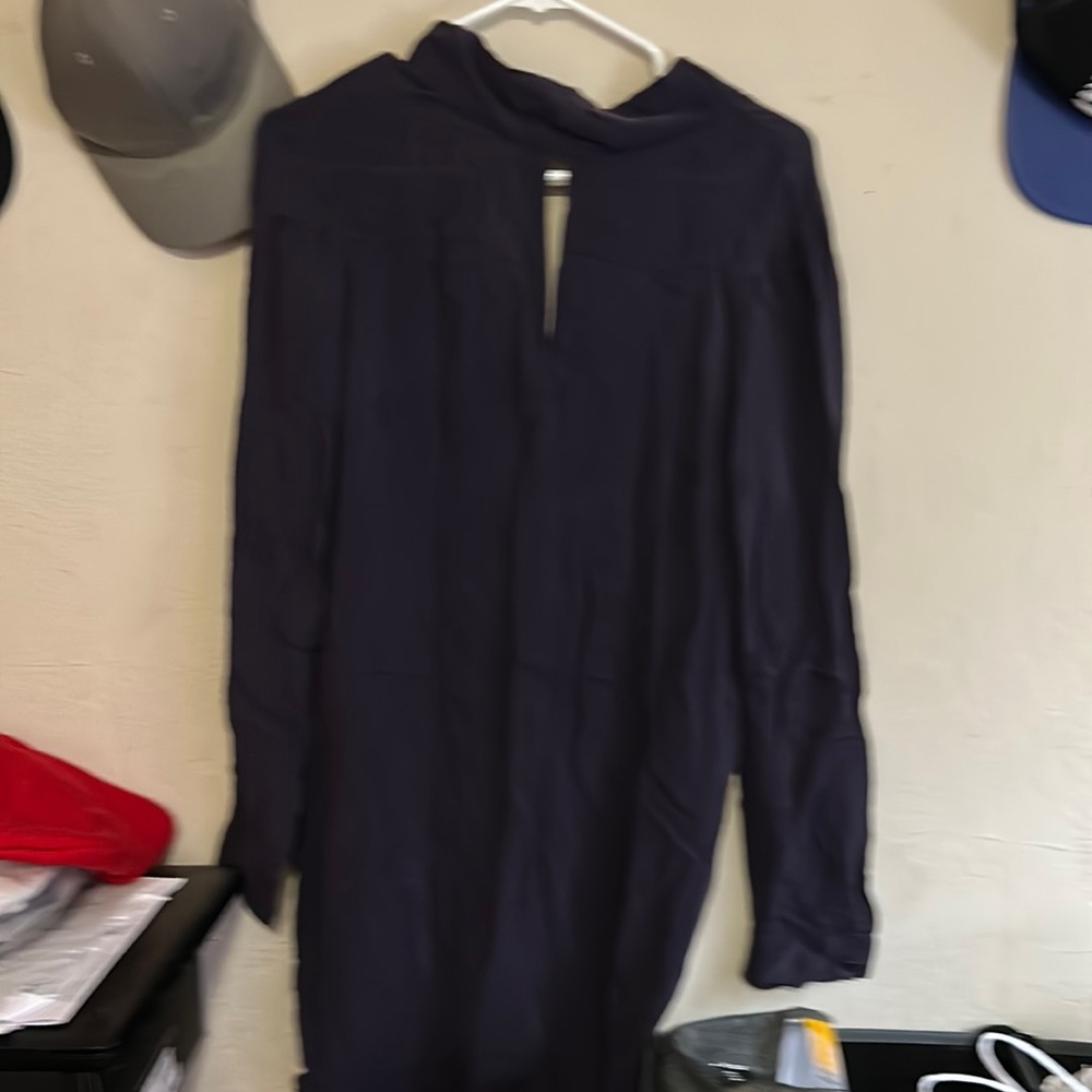 Purple long sleeve dress new choker collar small 100 percent silk
